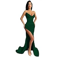 Women's Mermaid Strapless Prom Dress V Neck Sexy Evening Dresses Grass Green