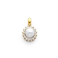 14k Yellow Gold CZ Cubic Zirconia Simulated Diamond Pearl Pendant Necklace 8x8mm Jewelry for Women
