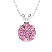 Clara Pucci 1.50 ct Round Cut Genuine Pink Simulated Diamond Solitaire Pendant Necklace With 18