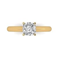 Clara Pucci 0.95ct Cushion Cut Solitaire Genuine Lab Created White Sapphire 4-Prong Classic Statement Ring 14k Yellow Gold for Women
