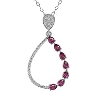 Emerald Ruby Sapphire Necklace Pendant Natural Gem Pear Shape Diamond Pendant in 14K Gold