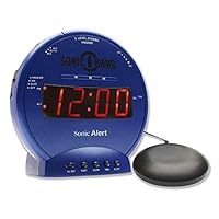 Sonic Alert Sonic Bomb Dual Alarm Clock with Bed Shaker, Blue Vibrating Alarm Clock Heavy Sleepers, Battery Backup | Wake with a Shake