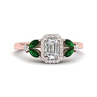 Choose Your Gemstone Marquise Accent Halo Diamond CZ Ring Rose Gold Plated Emerald Shape Vintage Engagement Rings Matching Jewelry Wedding Jewelry Easy to Wear Gifts US Size 4 to 12