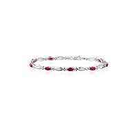 0.01 Cts Diamond & 2.80 Cts Oval Natural Ruby Bracelet- 14K White Gold