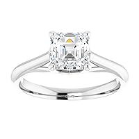 18K Solid White Gold Handmade Engagement Ring 1 CT Asscher Cut Moissanite Diamond Solitaire Wedding/Bridal Ring for Women/Her Best Rings