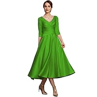 Women's V Neck 3/4 Sleeve Evening Dresses Tea-Length Formal Party Gowns Cyan