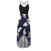NP Women's Casual Comfortable Sleeveless Strap Open Back Print Dress Suit for