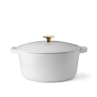 Milo by Kana 5.5-quart Enameled Cast Iron Dutch Oven with Lid | Premium Casserole Cooking Pot | Enamel Coating Inside and Out | Oven Safe and Dishwasher Friendly (White with Gold Knob)