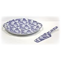 Hues & Brews White/Laura Blue Cakeplate and Server Set | Perfect Kitchen Gift - 11.375