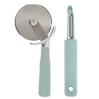 Gorilla Grip Pizza Cutter Wheel and Swivel Vegetable Peeler, Pizza Cutter is Rust Resistant, Peeler is Dishwasher Safe, Both in Mint Color, 2 Item Bundle