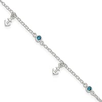 4.2mm 925 Sterling Silver Polished Blue CZ Cubic Zirconia Simulated Diamond and Nautical Ship Mariner Anchors Plus 1in Extension Anklet 9 Inch Jewelry for Women