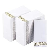 200 Disposable Hand Towels Soft and Absorbent Linen Feel Paper Hand Towels Durable Decorative Bathroom Hand Napkins Good for Kitchen, Parties, Weddings, Dinners or Events White and Gold