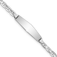 Jewels By Lux Engravable Personalized Custom 14K White Gold Soft Diamond Shape Anchor Link ID Bracelet For Men or Women Length 7 inches Width 5.5 mm With Lobster Claw Clasp