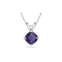 3.00 Cts of 10 mm AAA Cushion D/C Amethyst Solitaire Pendant in 14K White Gold