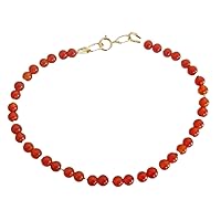 Natural Carnelian 3mm Round Shape Smooth Cut Gemstone Beads 7 Inch Gold Plated Clasp Bracelet For Men, Women. Natural Gemstone Link Bracelet. | Lcbr_01822