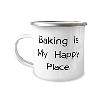 Inspirational Baking Gifts, Baking is My Happy Place, Perfect Birthday 12oz Camper Mug Gifts For Friends From Friends, Baking supplies, Gift baskets, Baking kit, Gift ideas for bakers, Baking themed