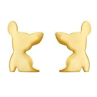 Created Dog Animal In 925 Sterling Silver 14K Yellow Gold Over Stud Earring for Women's & Girl's