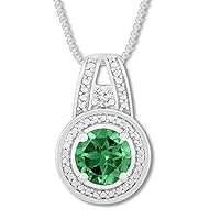 2 CT Round Cut Created Emerald & Damond Pendant Necklace 14K White Gold Finish