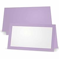Lavender Place Cards - Flat or Tent Style - 10 or 50 Pack- White Front with Solid Color Border Placement Table Name Seating Stationery Party Supplies (50, Tent Style)