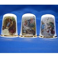 Porcelain China Collectable - Set of Three Thimbles - Beatrix Potter Peter Rabbit Scenes