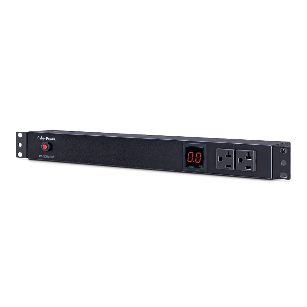 CyberPower PDU20M2F10R Metered PDU, 100-125V/20A (Derated to 16A), 12 Outlets, 1U Rackmount, 15 Foot Power Cord