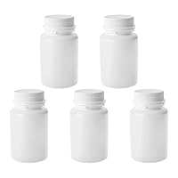 Othmro PE Plastic Lab Chemical Reagent Bottles 5pcs, 150ml/5.1oz Wide Mouth 32.5mmID Round Sample Liquid Storage Container Sealing Bottles White with Cap