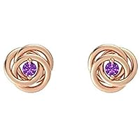 Round Shape Created Amethyst 925 Sterling Silver Rose Flower Interlocking Earrings 14k White/Yellow/Rose Gold Plated