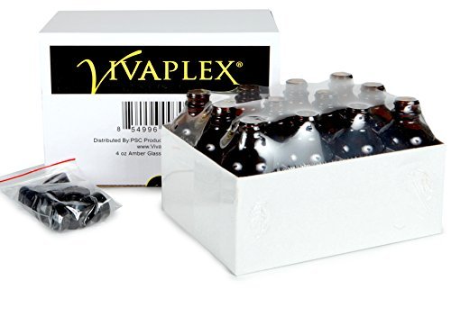 Vivaplex, 12, Amber, 4 oz Glass Bottles, with Lids