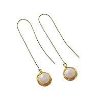 Fashion Pearl Dangle Drop Tassel Threader Earrings for Women Girls 925 Sterling Silver Pin Handmade Around Cultured Pearls 14k Gold Plated Ear Line Dangling Earring Elegant Hypoallergenic Jewelry Gifts Birthday