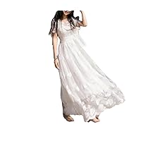 Summer Short Sleeve Dresses Women Lace Beach Holiday Solid Simple Loose Casual Ladies Clothing College