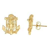10k Yellow Gold Mens Nautical Ship Mariner Anchor Crucifix Religious Stud Earrings Jewelry for Men