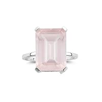 5.75-6.64 Cts of 14x10 mm AAA Emerald Rose Quartz Ring in 10K White Gold
