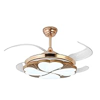 Chandelier LED Lighting Fixture,Retractable Blade Ceiling Fan with Light and Remote Control,Silent Reversible Motor,6 Speeds, 3 Light Color, 4 Timing for Living Room Bedroom,Gold,42inch