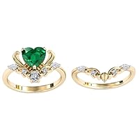 2.5 CT Heart Shaped Emerald Engagement Ring Set For Women Art Deco Emerald Ring Set Antique Emerald Wedding Ring Set Anniversary Rings Set