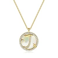 J Necklace,Initial Alphabet Necklace,Necklaces for Women,Sterling silver necklace,Colored zircon,Letter round Pendant,black onyx stone Pendant,gift box,fairy tales,Monogram 26 Capital A-Z,18K gold plated,for Teen Girls