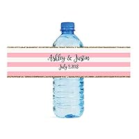 100 Pink & White Striped with Gold Border Wedding Anniversary Water Bottle Labels Great for Engagement Bridal Shower Birthday Party 8