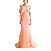 Women's Off Shoulder Satin Prom Dress with Bow Sleeveless Mermaid Evening Gowns