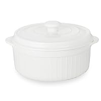 HAOTOP 2-Quart Ceramic Deep Casserole Dish with Lid, Ceramic Baking Dishes, Oven Safe (White)