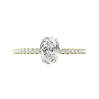 Moissanite Engagement Ring, 14K Yellow Gold Prong Setting, 1.0 Ct Oval Cut Colorless VVS1 Clarity Gemstone