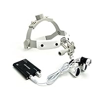 3.5X Loupes Binocular Glass Magnifier Leather Headband DY-108 New Type with LED Headlight (White)