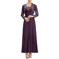 Mother of The Bride Dress: Elegant Tea-Length Lace Gown, Long Sleeves, Chiffon Wedding Guest Dress for Women