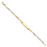 14k 3mm Figaro 3 Plus 1 Links Yellow Gold White Gold and Rose Gold Boys And Girls ID Bracelet Jewelry for Women
