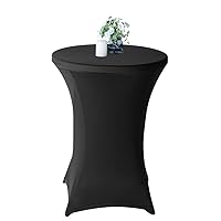 Restaurantware Table Tek 32 x 43 Inch Round Table Covers 10 Washable Spandex Tablecloths - Wrinkle-Free Durable Black Polyester Fitted Tablecloths for Parties Banquets or Weddings