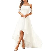 A-Line Fashion Boho Wedding Dress Off Shoulder Short Sleeve Asymmetrical Bridal Gowns Evening Dress Prom Dress 2024