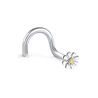 316L Surgical Steel, Rhodium Plated Brass Nose Ring Straight, Lbend, Screw, Bone Choose Your Style Daisy Flower 20G