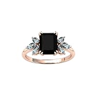 Emerald Cut Black Onyx 2.50 Engagement Ring For Women Art Deco Aquamarine Wedding Ring 14k Gold Black Onyx Antique Bridal Ring Anniversary Ring