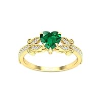 1 CT Art Deco Heart Shaped Emerald Engagement Ring 18K Rose Gold Emerald Antique Wedding Ring Unique Leaf Style Ring Heart Shape Engagement Ring