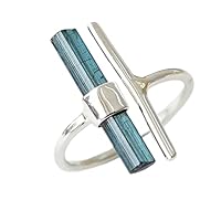 Raw Aquamarine Ring Adjustable Aqua Silver Stick Ring Natural Gemstone 925 Solid Sterling Silver Handmade March Birthstone Jewelry Ring