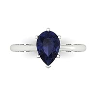 Clara Pucci 2.0 ct Pear Cut Solitaire Simulated Blue Sapphire Engagement Wedding Bridal Promise Anniversary Ring 18K White Gold