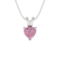 Clara Pucci 0.5 ct Heart Cut Genuine Pink Simulated Diamond Solitaire Pendant Necklace With 16